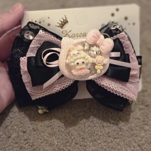 Cute Black and Pink Bow Hair Clip